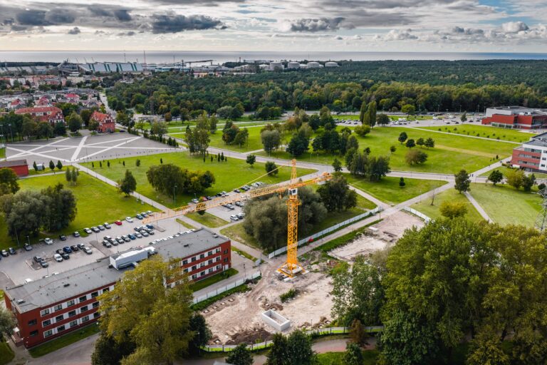 Klaipėdos universiteto bendrabučio statybos darbai